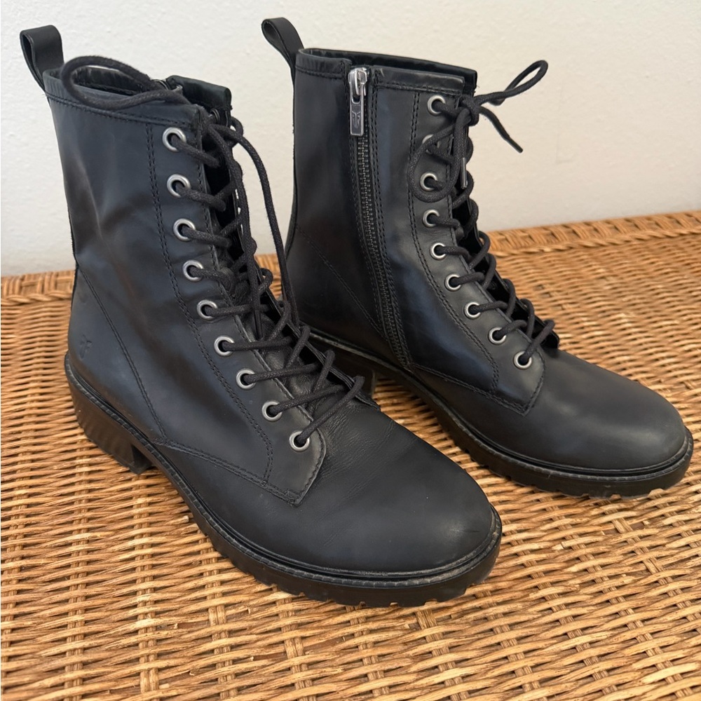 Frye Black Leather Lace-Up Combat Boots sz 7.5